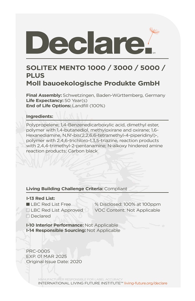 pro clima SOLITEX MENTO 1000 3000 5000 PLUS Declare Label 2025