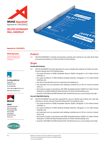 BRANZ-Appraisal-1163-SOLITEX-EXTASANA